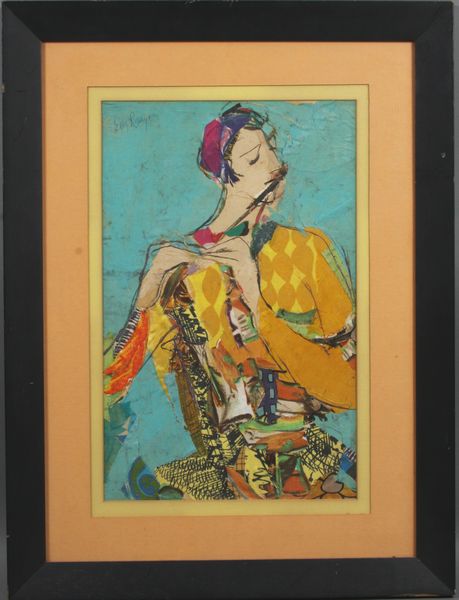 Appraisal: Signed Ella Raayoni linen collage portrait x in frame x