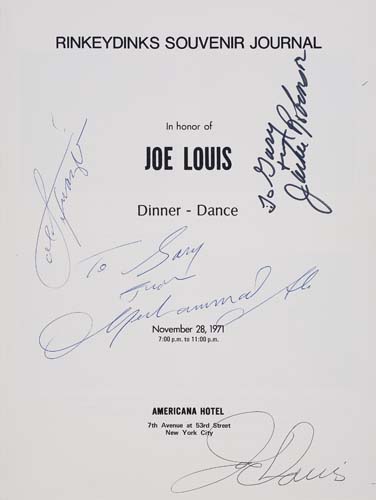 Appraisal: SIGNED BY JOE LOUIS MUHAMMAD ALI JOE FRAZIER AND JACKIE