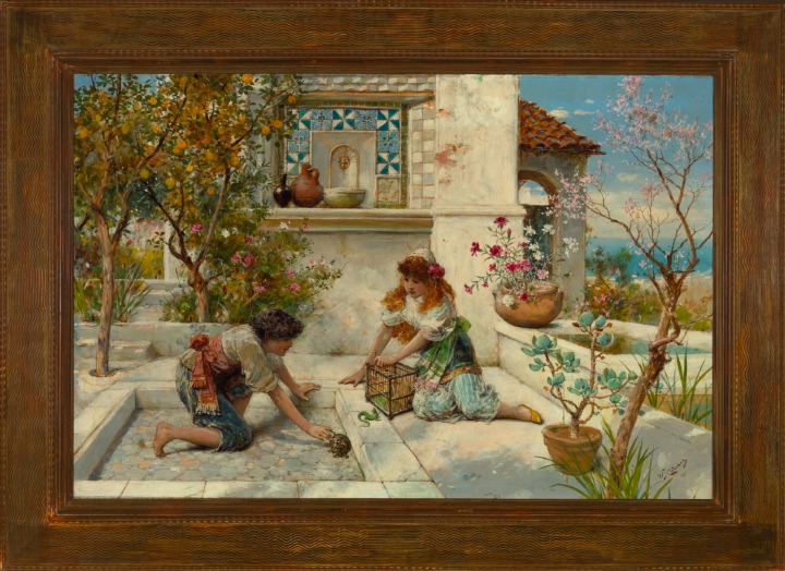 Appraisal: William Coleman British - Children with Lizard and Turtle oil