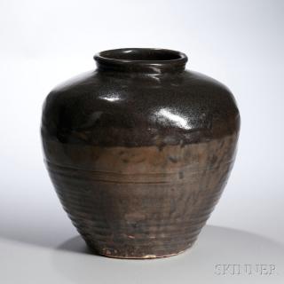 Appraisal: Large Black-glazed Jar Large Black-glazed Jar China provincial ware the