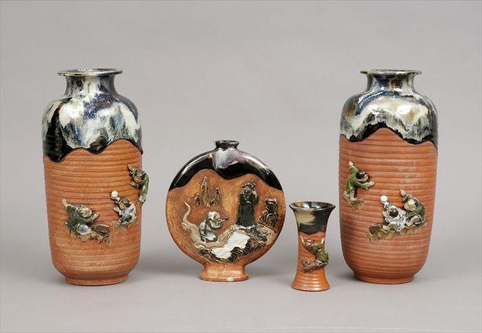 Appraisal: Four Japanese Sumida Gawa Pottery Vases x in