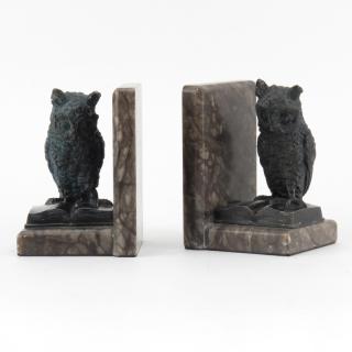 Appraisal: Pair of Italian White Metal and Marble Owl Bookends Depicts