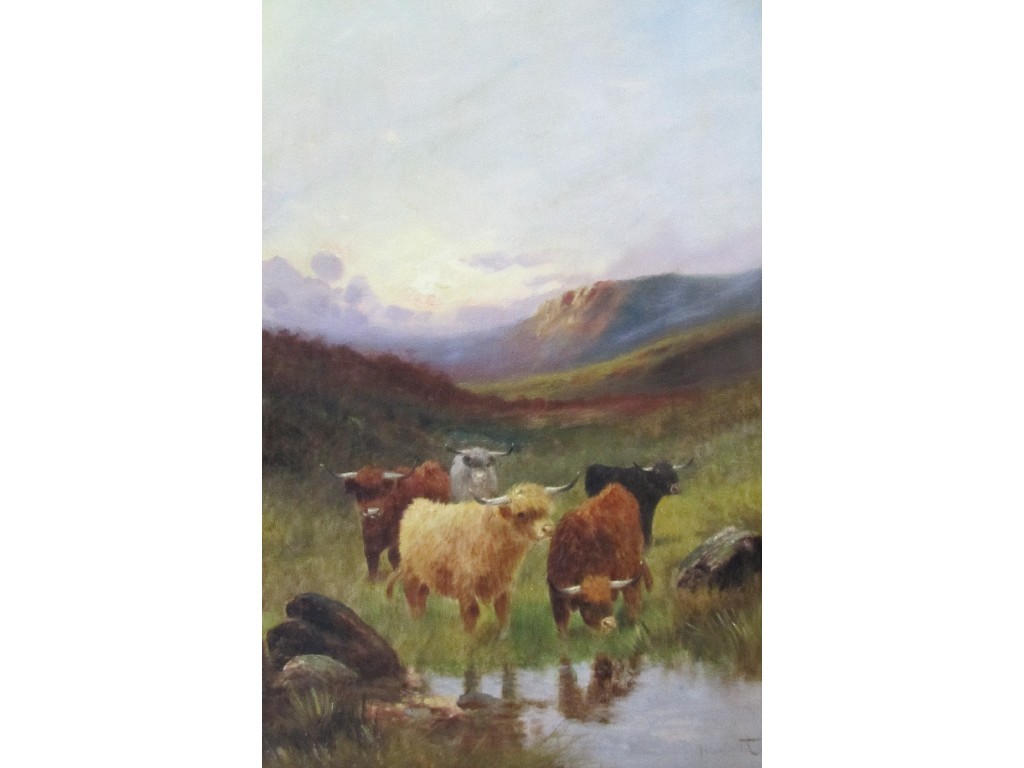 Appraisal: H CALVERT TH CENTURY HIGHLAND CATTLE IN A GLEN AND