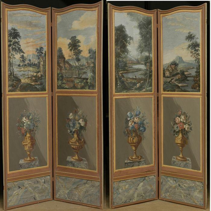 Appraisal: Pair of Contemporary Painted Two-Panel Folding Screens x in