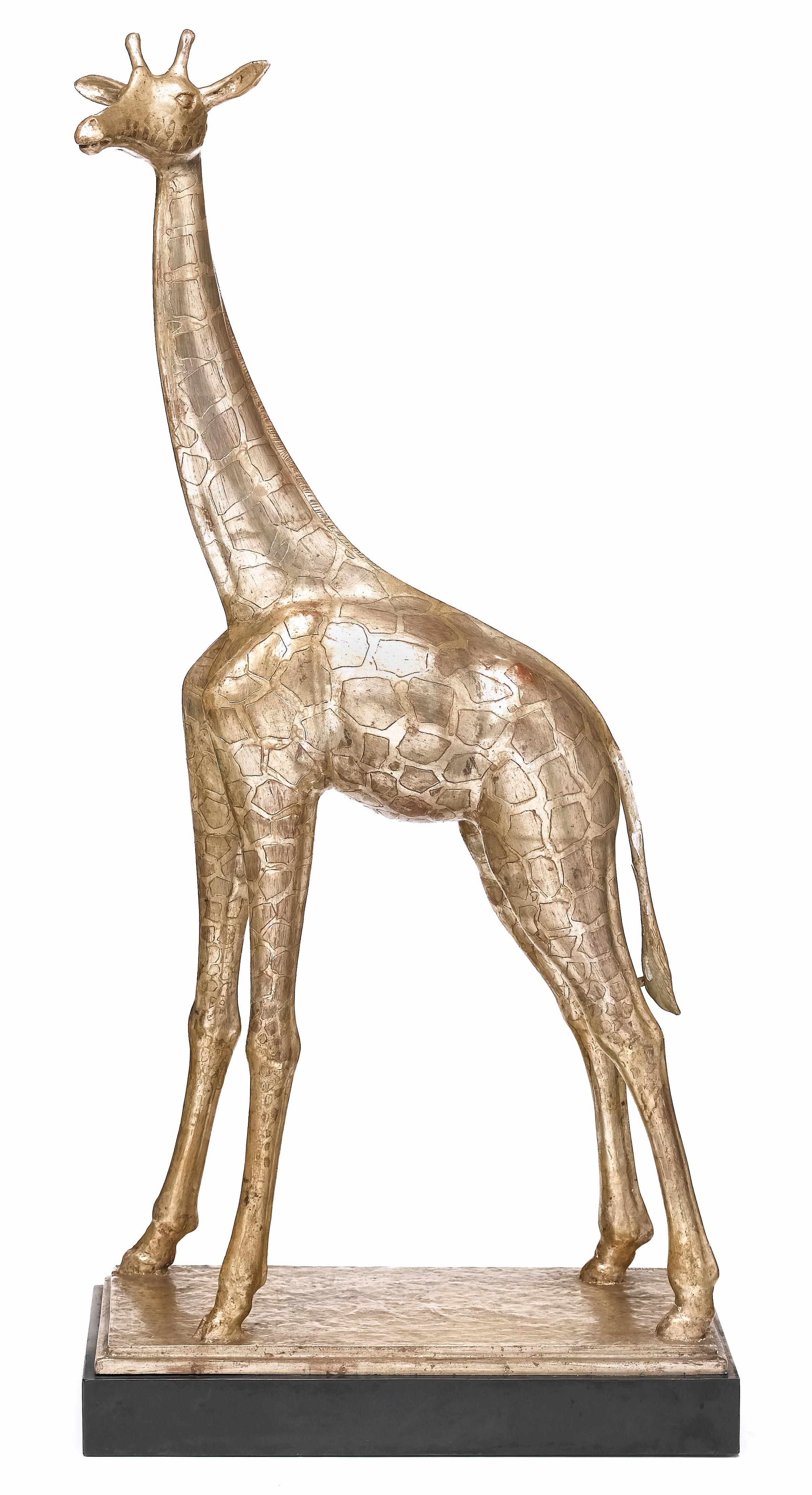 Appraisal: A Max Kuehne silvered and giltwood giraffe sculpture Etched signature