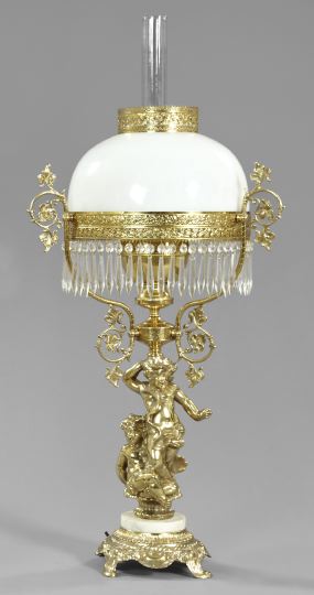 Appraisal: American Two Putti Kerosene Parlor Lamp mid- th century of