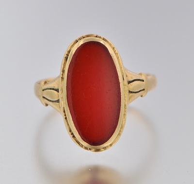 Appraisal: A Vintage English Carnelian Ring k yellow gold ring set