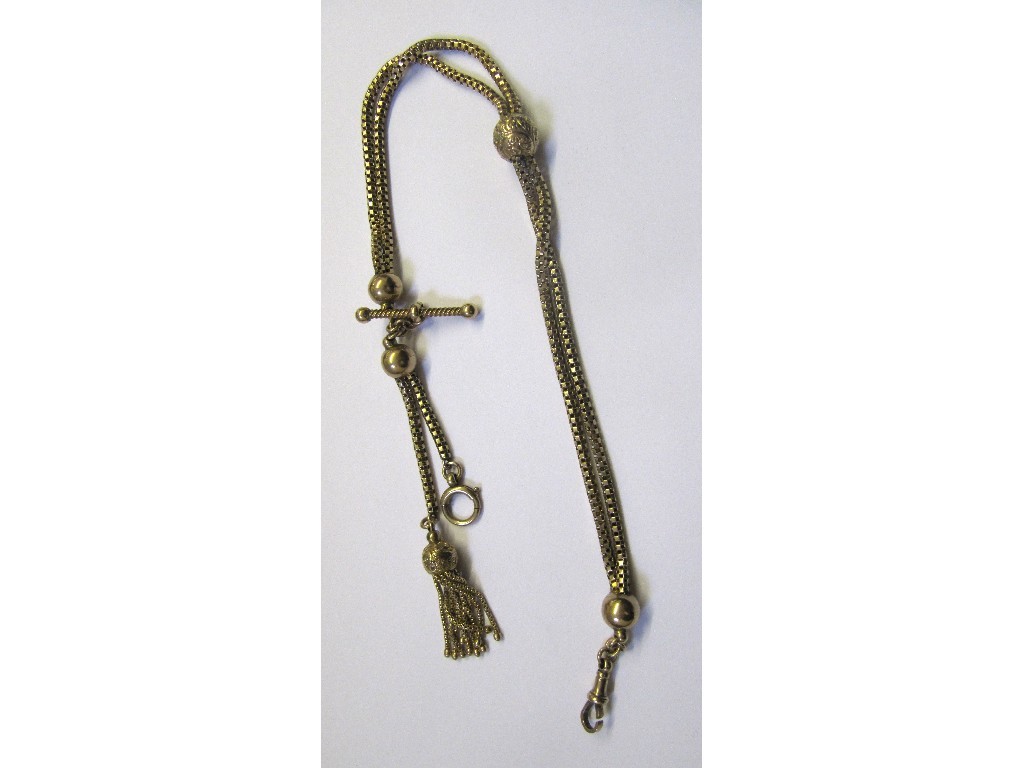 Appraisal: ct gold double albert chain complete with engraved ball spacer