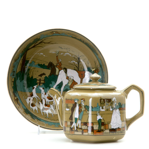 Appraisal: BUFFALO DELDARE Two items a teapot Scenes of Village Life