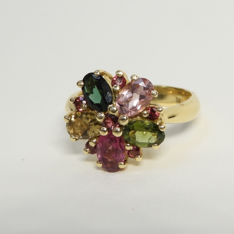 Appraisal: ESTATE TOURMALINE PERIDOT GEM STONE K GOLD RING th CenturyA