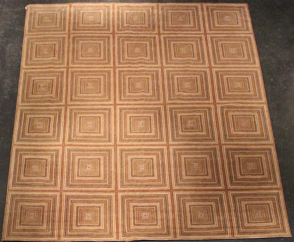 Appraisal: LARGE TIBETAN ARPEGGIO SQUARES STRIPED GEOMETRIC WOOL RUG earth tones