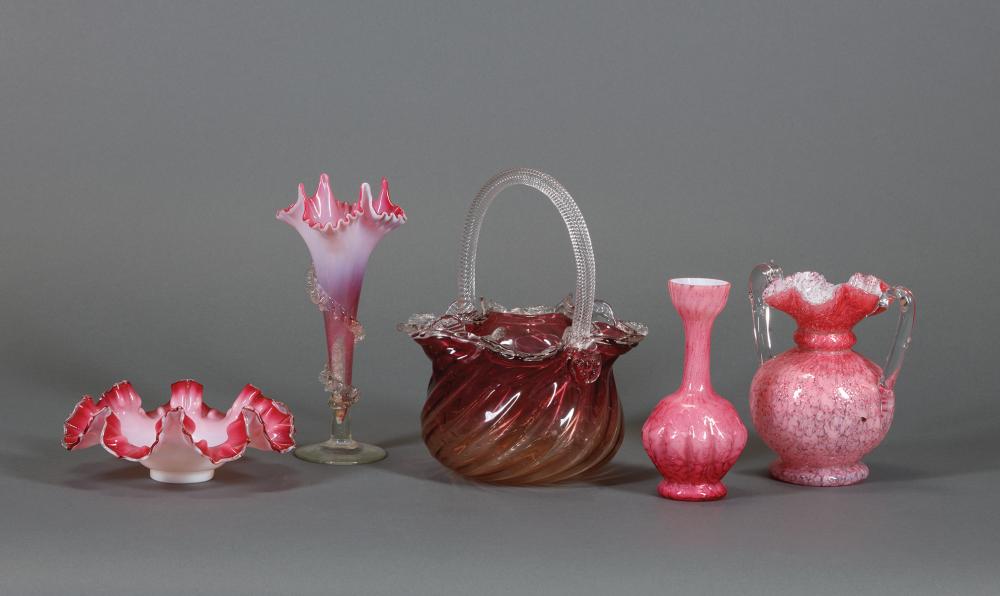 Appraisal: Group of Pink Art Glass incl mica pink glass vases