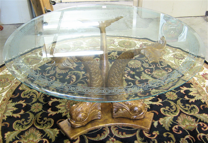 Appraisal: ROUND GLASS-TOP FOYER TABLE WITH COVER recent The table has