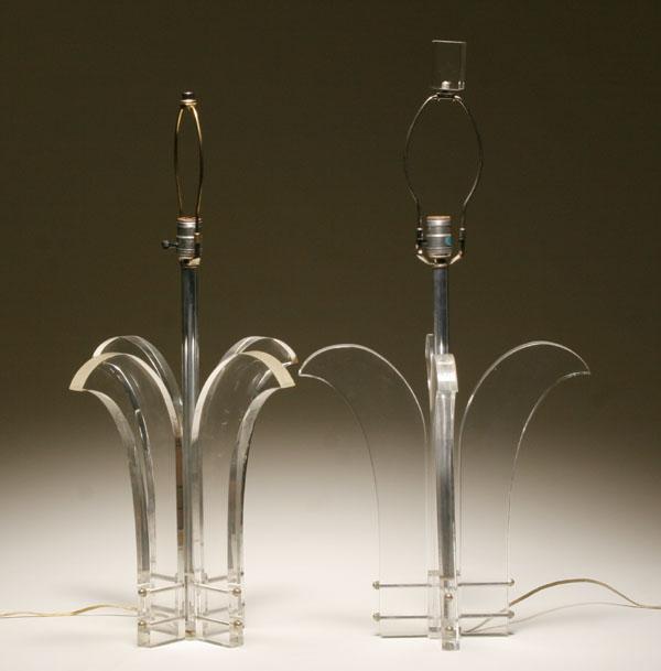 Appraisal: Pair Mid Century lucite fleur de lis lamps Base to