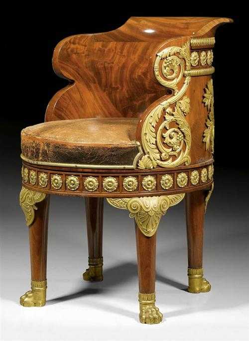 Appraisal: MAHOGANY FAUTEUIL DE BUREAU MINISTRE Empire style from a Paris