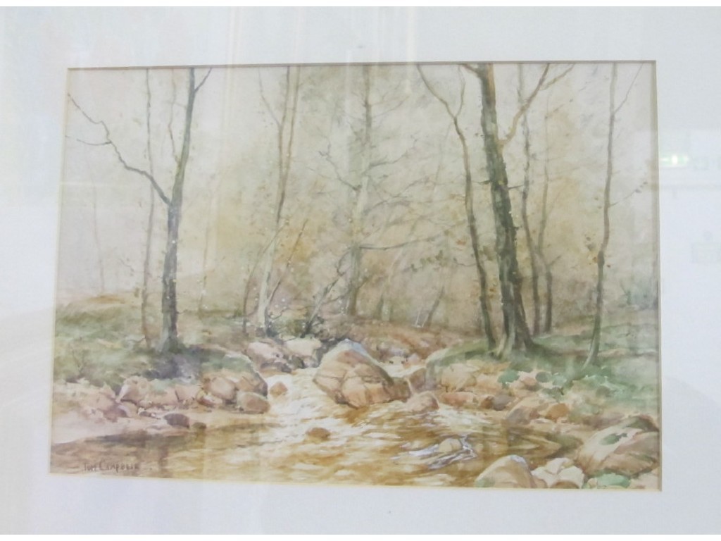 Appraisal: TOM CAMPBELL Watercolour 'Woodland Stream' signed