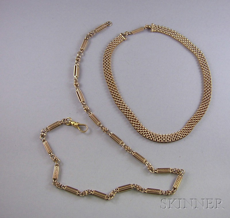 Appraisal: Two Watch Chains one kt gold total dwt the other