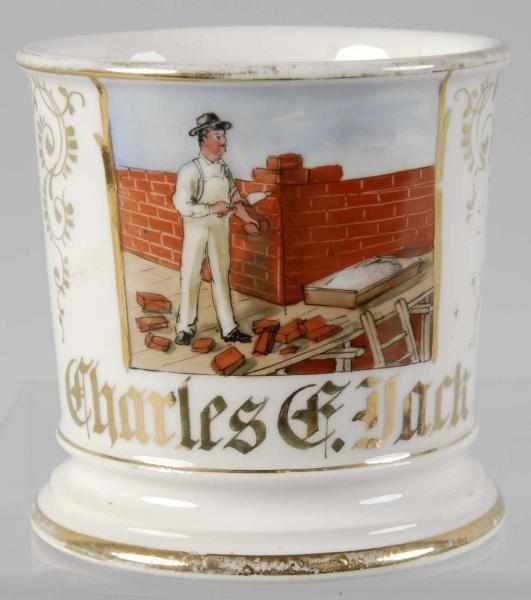 Appraisal: Bricklayer Shaving Mug Description Gilt name Charles C Jack No