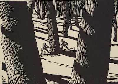 Appraisal: Walter Dubois Richards American b Woodcutters Linocut signed in pencil