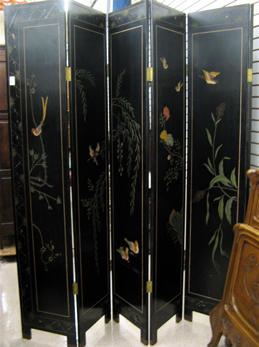 Appraisal: CHINESE SIX-PANEL COROMANDEL FLOOR SCREEN one side with polychromed and