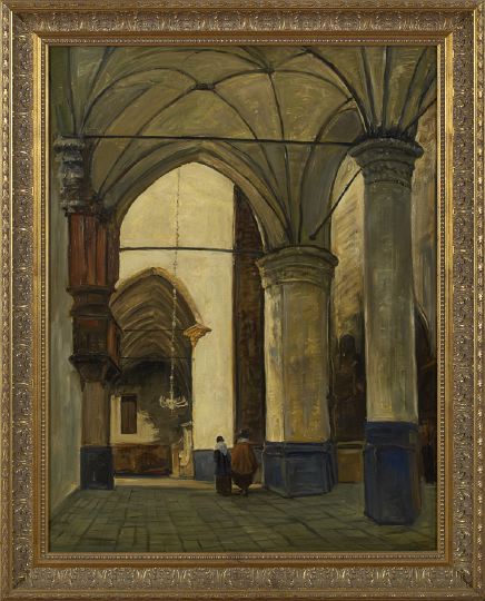 Appraisal: Continental School Contemporary Interior View of a Monastery oil on