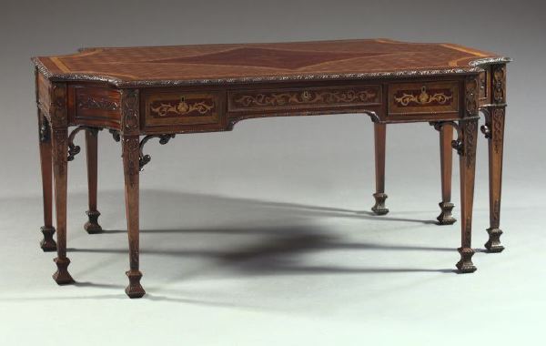 Appraisal: English Parquetry Inlaid Mahogany and Mixed Woods Partner's Desk in