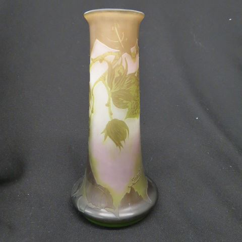 Appraisal: Galle French Cameo Art Glass Vase green leaf floral on