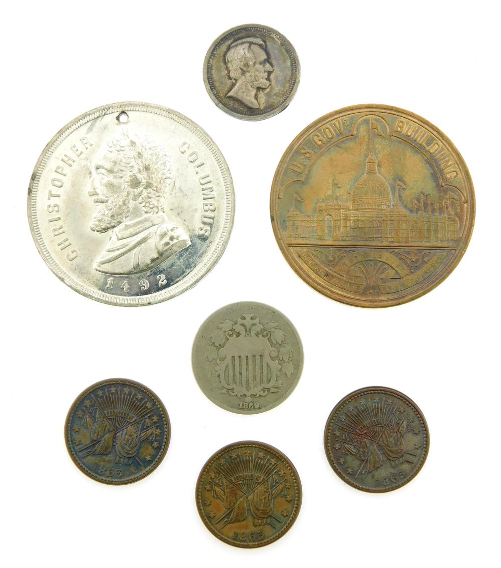 Appraisal: COINS Lot of seven interesting tokens and medals Includes a