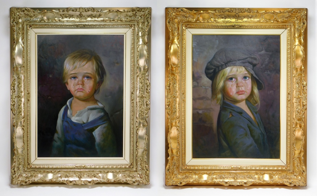 Appraisal: PR GIOVANNI BRAGOLIN CRYING CHILDREN PAINTINGS Italy - Includes a