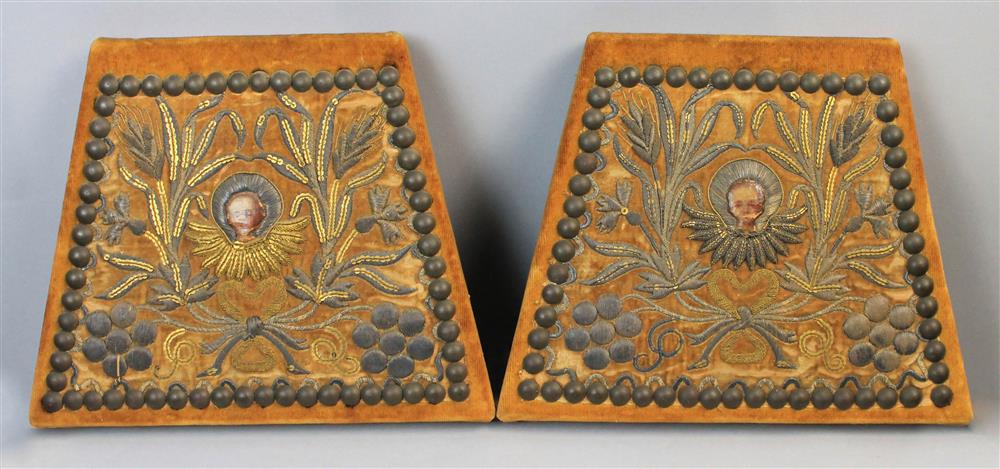 Appraisal: TWO VESTMENT PANELS possibly Russian with applique metallic threads on