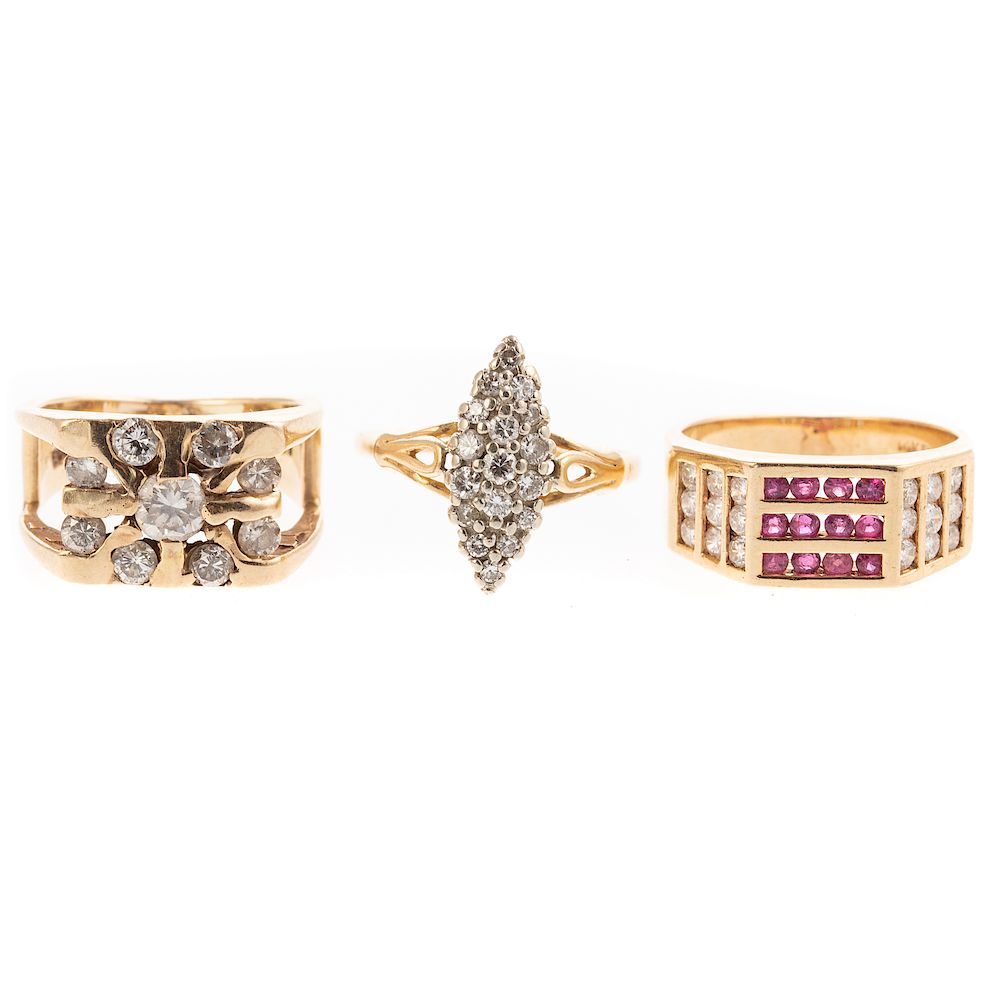 Appraisal: A Trio of Ladies Diamond Rings in K Gold K