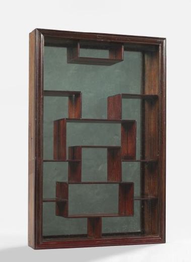 Appraisal: Good Chinese Rosewood Multi-Shelved Display Cabinet with a mirrored backplate