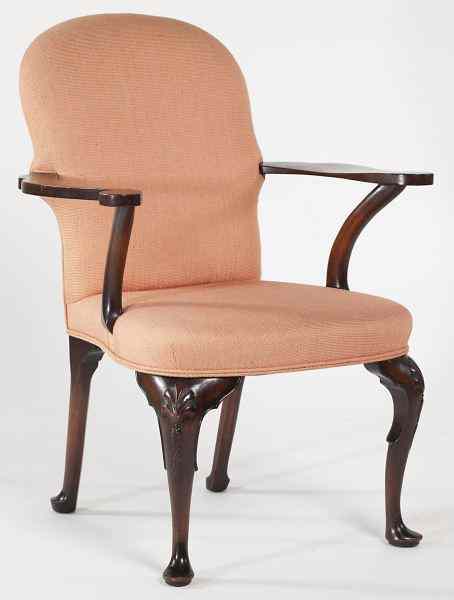 Appraisal: George II Style Open Arm Chaircirca mahogany and burl mahogany