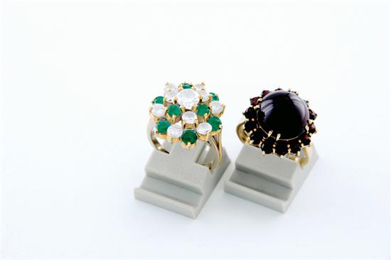 Appraisal: Gemstone and gold rings nine round-cut diamonds approximately ctw color