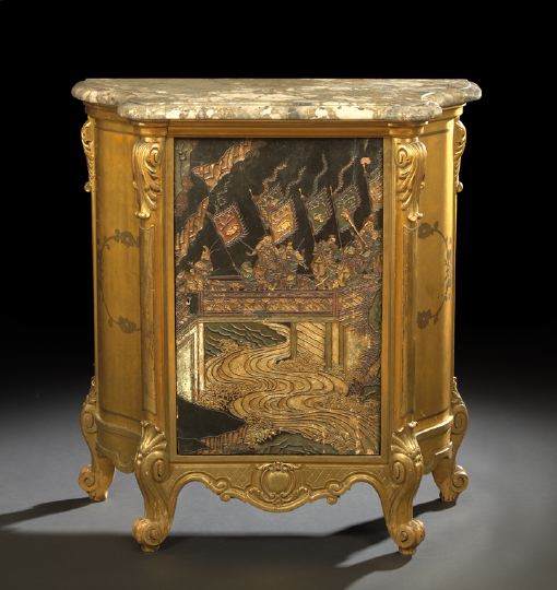 Appraisal: Louis XV-Style Giltwood and Marble-Top Cabinet third quarter th century