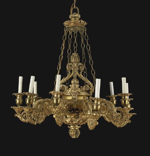 Appraisal: Opulent French Gilt-Brass Ten-Light Chandelier first quarter th century in