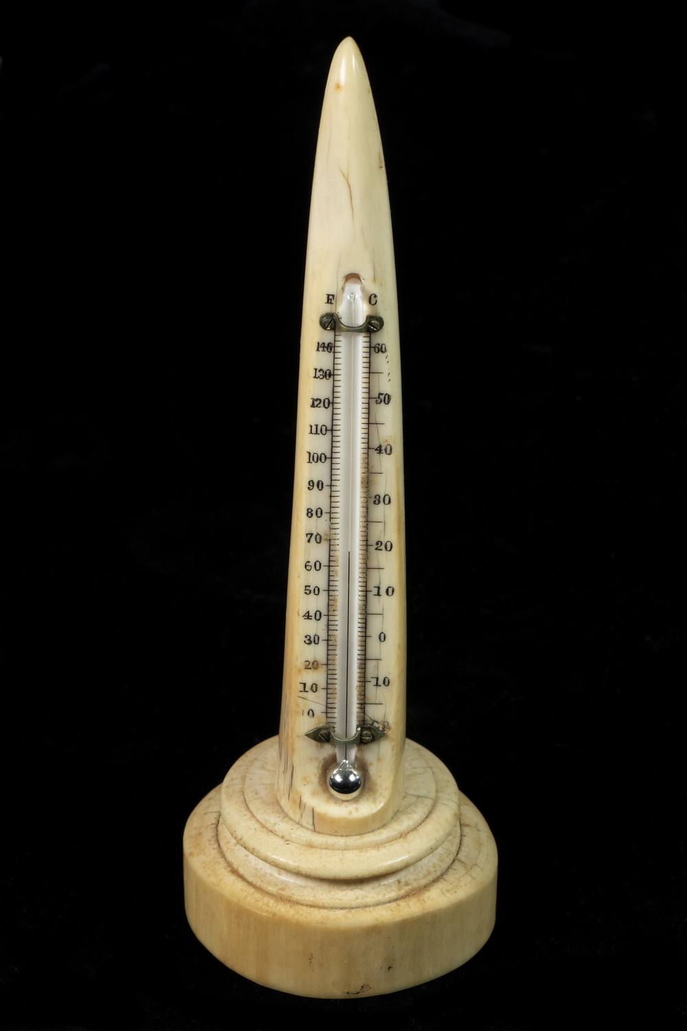 Appraisal: TIFFANY CO DESKTOP THERMOMETER MOUNTED IN AN IVORY TUSK TIP