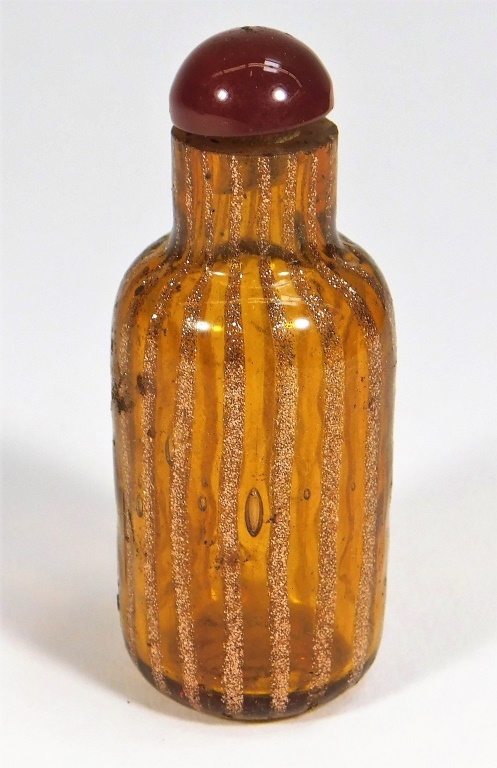 Appraisal: CHINESE BLOWN GLASS SPECKLED LUSTRE SNUFF BOTTLE China th CenturyHand