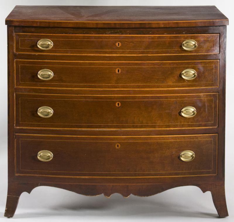 Appraisal: New England Hepplewhite Bowfront Chest of Drawers mahogany and mahogany