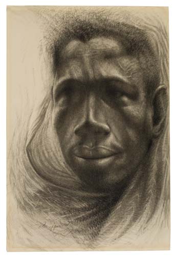 Appraisal: JOHN BIGGERS - The Man Conte crayon and charcoal on