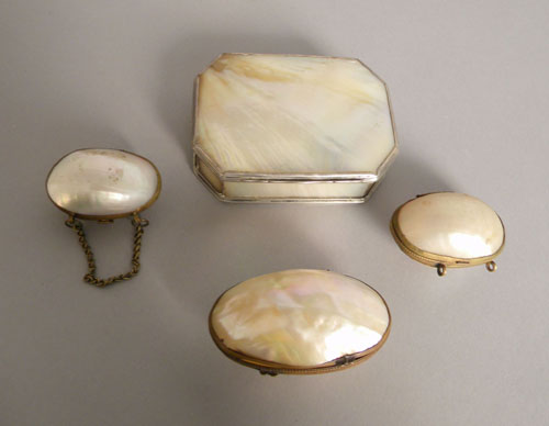 Appraisal: Four abalone pill boxes th c