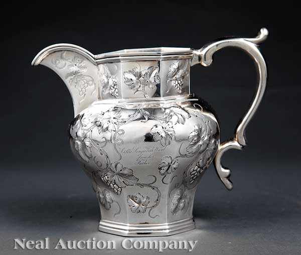 Appraisal: A New Orleans Coin Silver Pitcher Hyde Goodrich c marked