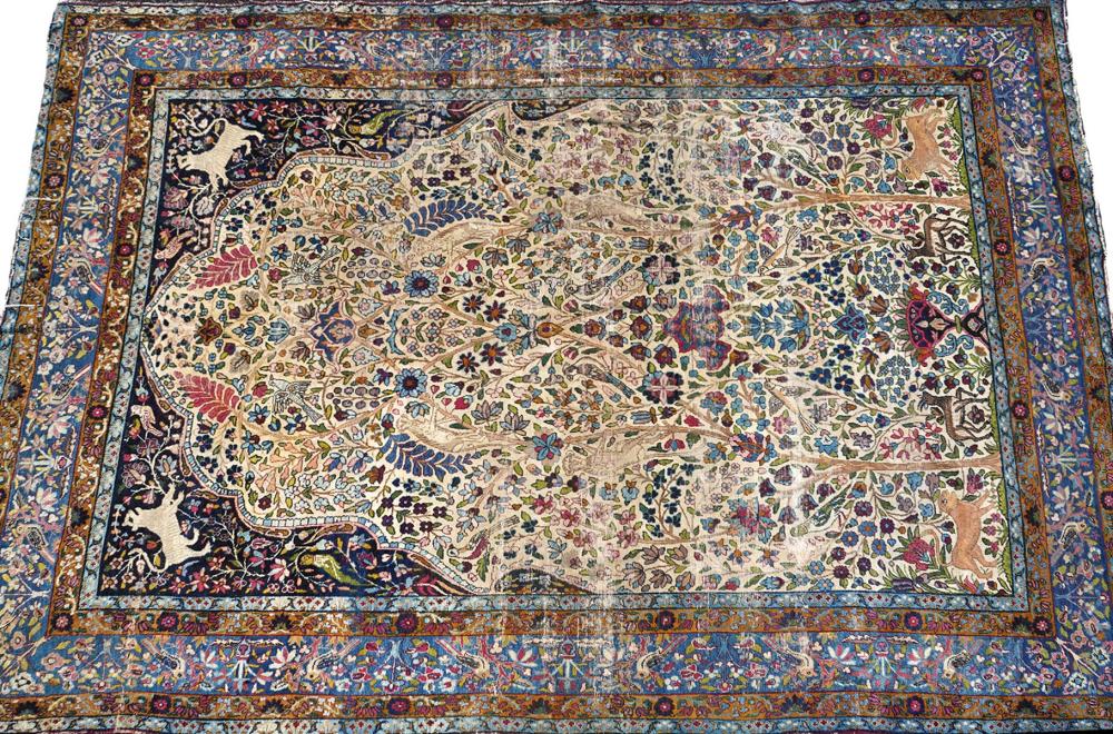 Appraisal: FINE ANTIQUE PERSIAN CARPET RUGPersian Mashad or possibly Isfahan short