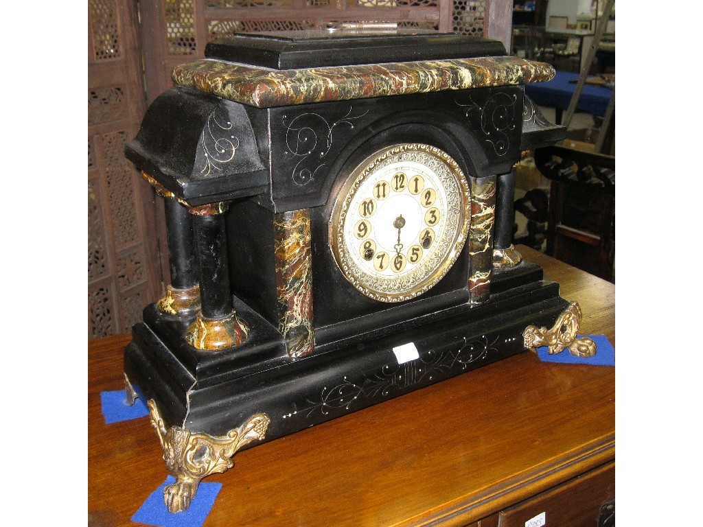 Appraisal: Faux marble and gilt metal mantle clock