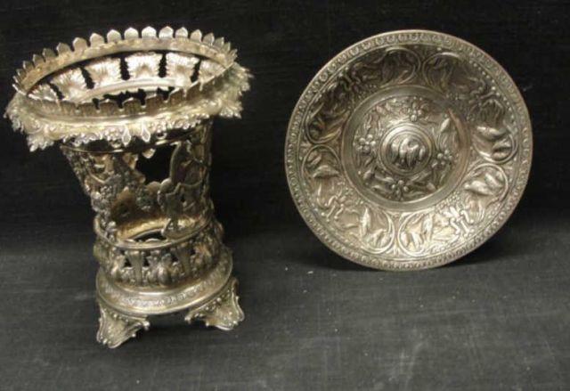 Appraisal: Silver Plate together With a Possibly silver holder From a