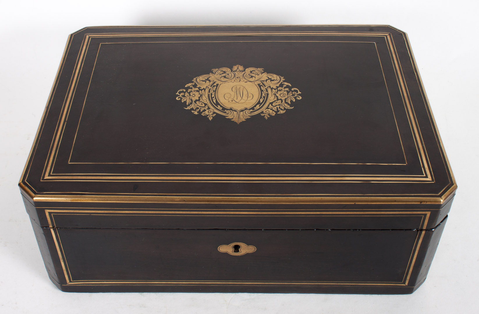 Appraisal: Edwardian brass inlaid wood box early th century inlaid brass