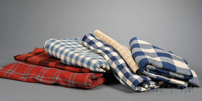 Appraisal: Six of Homespun Woven Wool Blankets America th century plaids