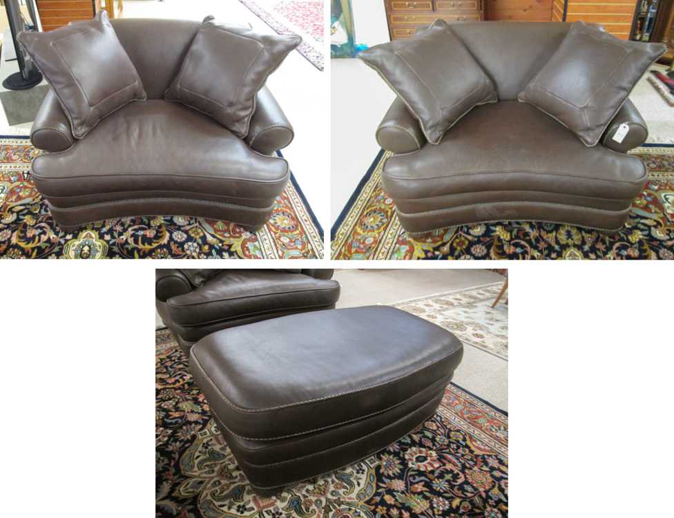 Appraisal: LEATHER LOUNGE CHAIR OTTOMAN SET Lenore Mulligan Designs c the