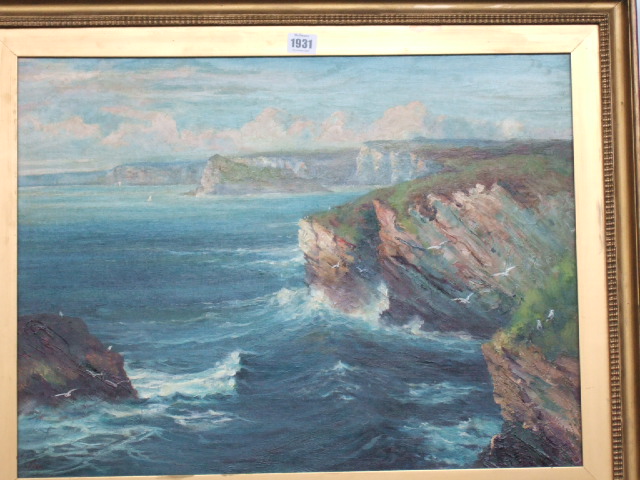 Appraisal: G K th century A Cornish coastline oil on canvas