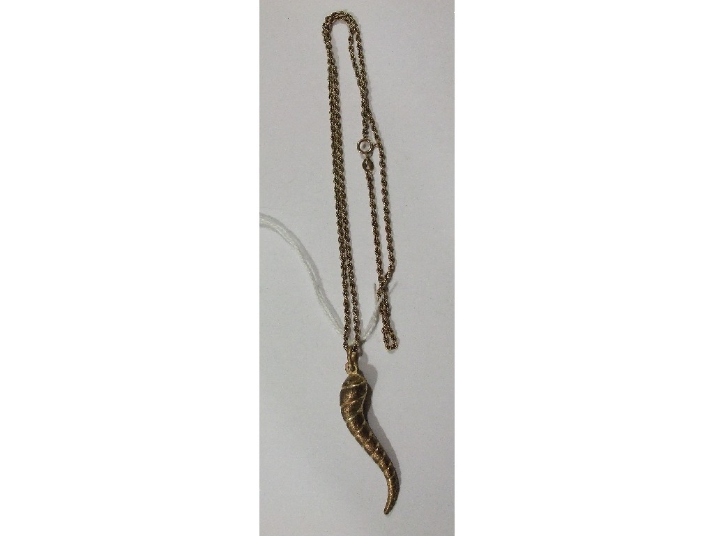 Appraisal: Yellow metal horn of plenty pendant on ct gold neckchain